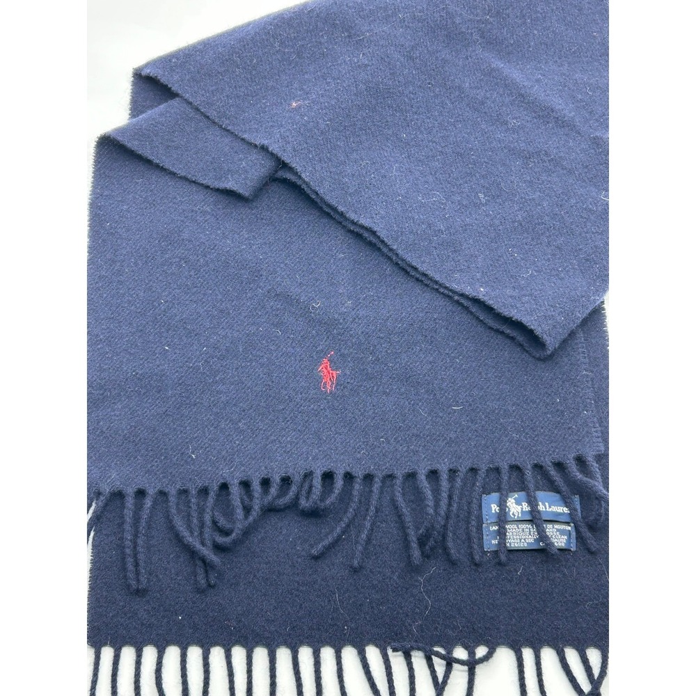 Vintage POLO by Ralph Lauren 100% Lambswool Scarf With Fringe BLUE Label 1980s